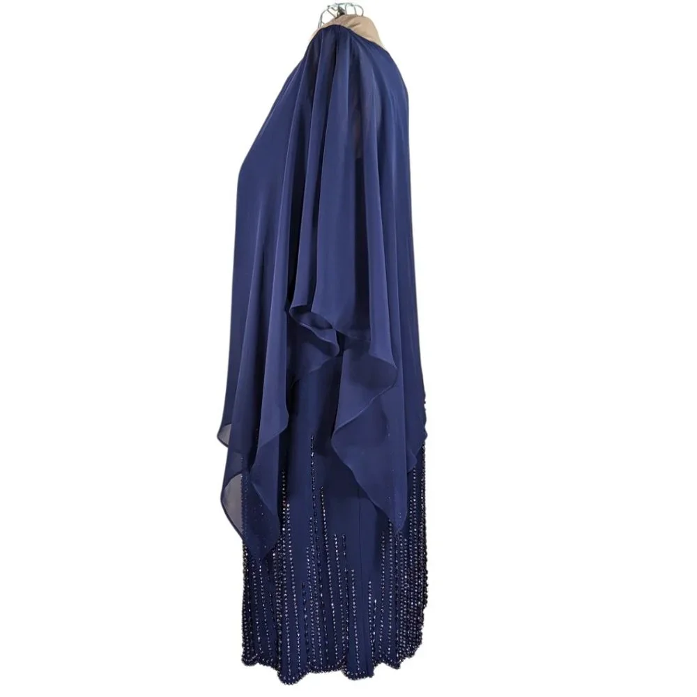 Xscape 14W Navy Blue Mother of the Bride Layered Chiffon Beaded Lined Dress - Picture 3 of 12